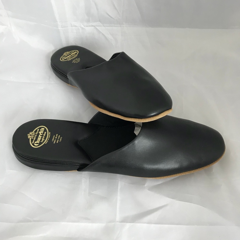 Church’s Leather Open Back Scuff Slippers Black